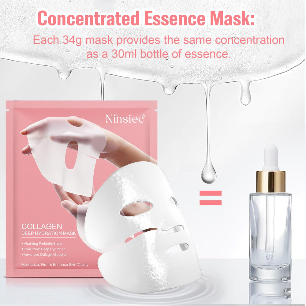 Ninsiec collagen mask on face demonstrates secure, overnight hydration