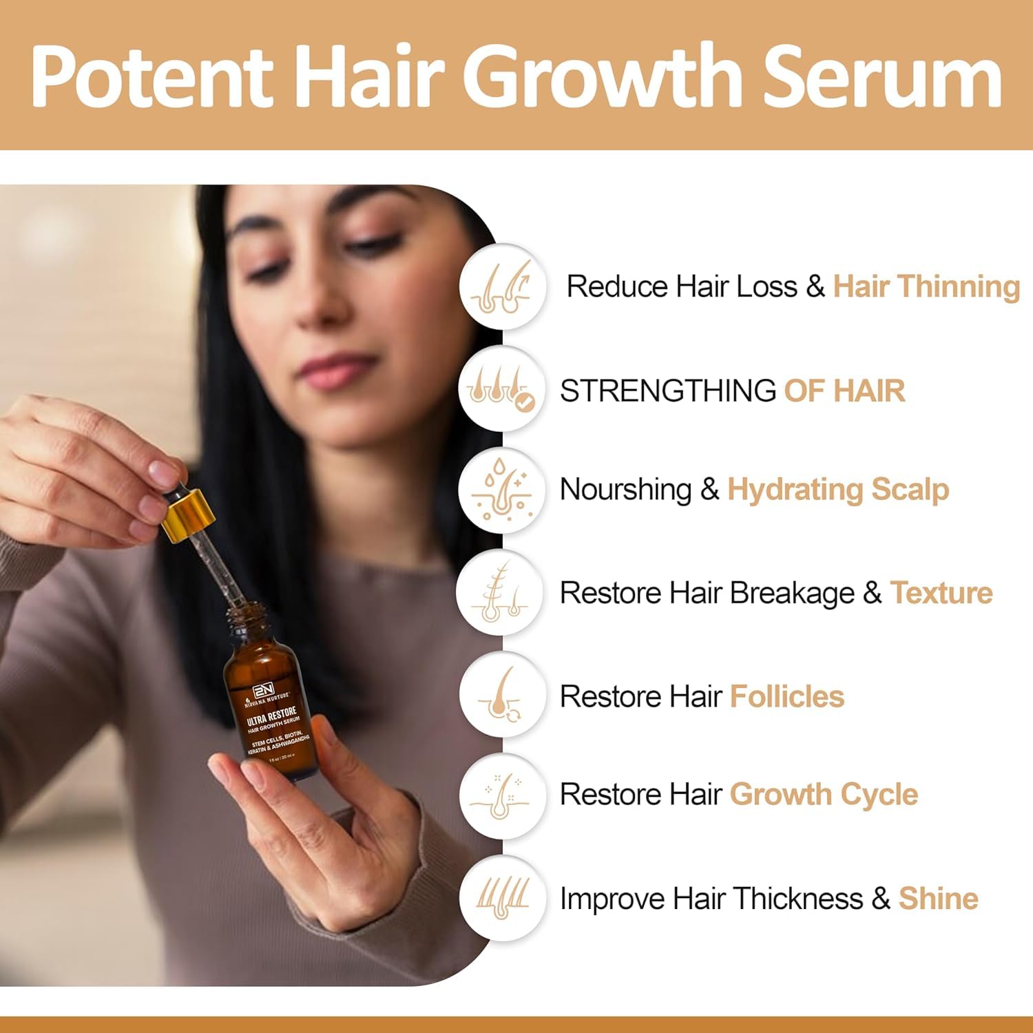 Nirvana Nurture hair growth glow scene hints at stronger roots and follicles.