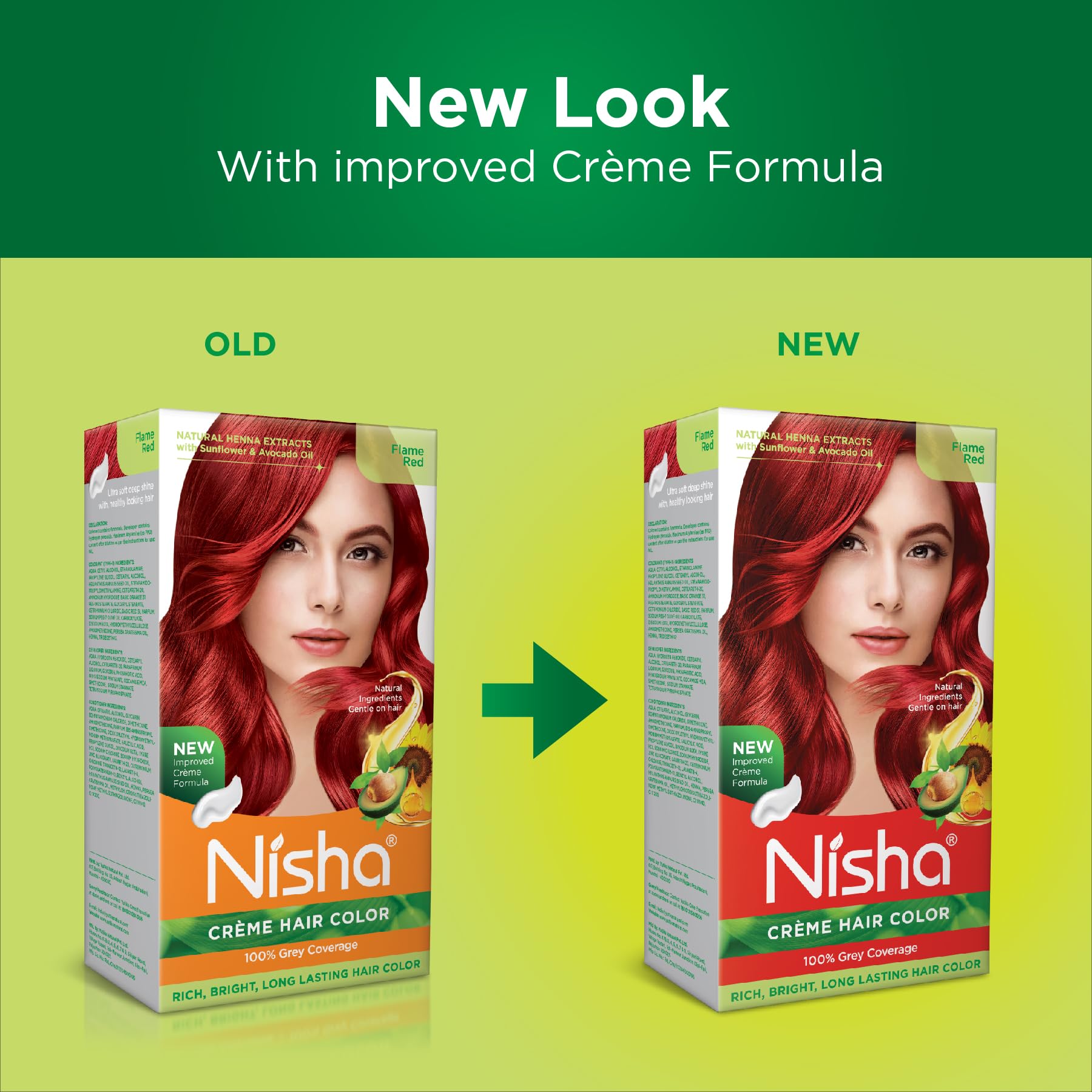 Nisha Creme Hair Color Flame Red box kit ready for at-home use.