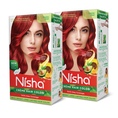 Nisha Flame Red color kit contents for convenient home dye application and quick color results.