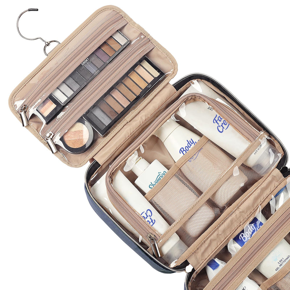 NISHEL bag interior highlights elastic pockets for cosmetics and brushes.