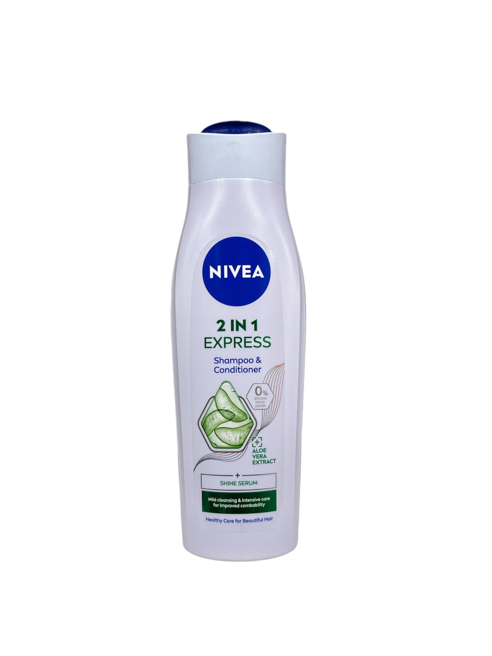 NIVEA 2-in-1 Care Express Mild Shampoo bottle for quick, gentle cleansing.