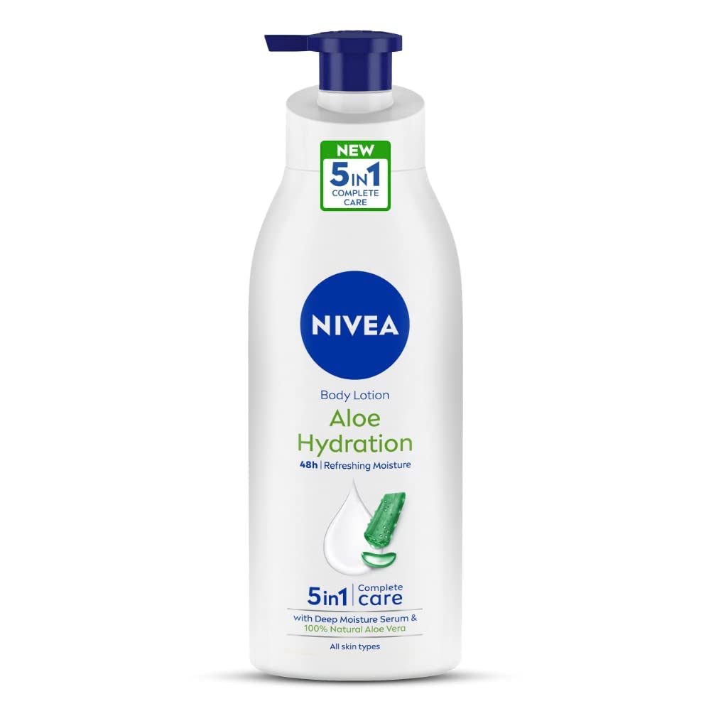 NIVEA Aloe Hydration bottle with pump for smooth, refreshed skin.
