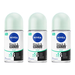 NIVEA Black & White Invisible Fresh roll-on 50ml protects against odor with alcohol-free formula.