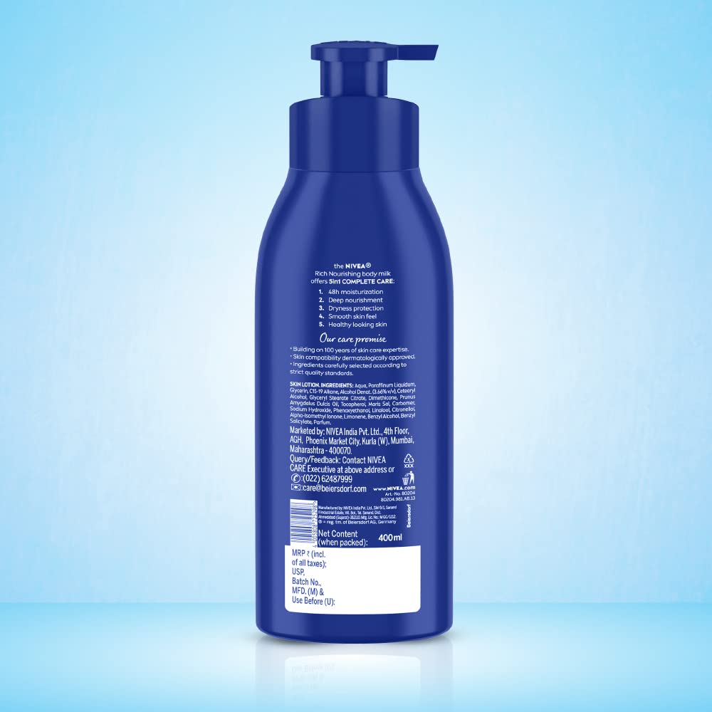 NIVEA Body Milk creamy texture close-up indicating luxurious feel.