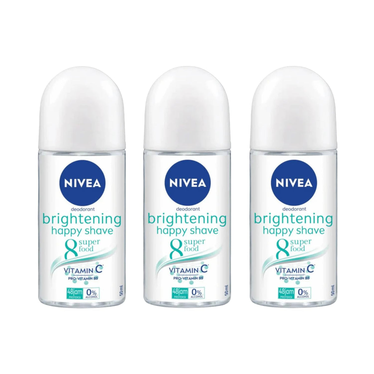 NIVEA Brightening Happy Shave roll-on bottle 50ml, product packaging and design
