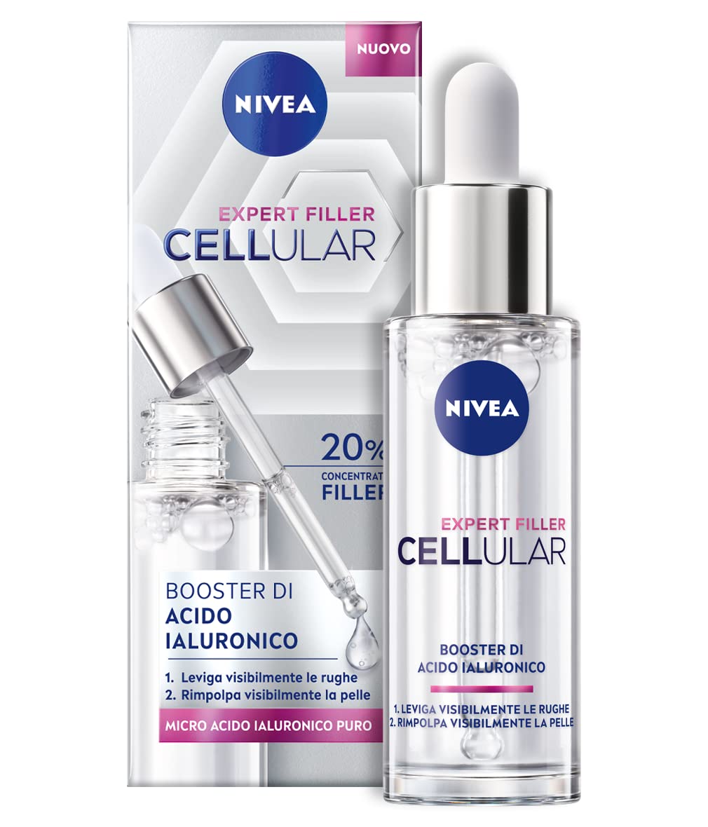 NIVEA Cellular Expert Filler serum bottle closeup highlighting hydration and premium texture.