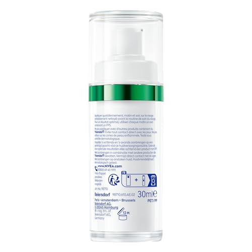 Close-up of pump dispenser on NIVEA Luminous630 serum for hygienic use.