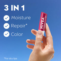 NIVEA Cherry Lip Care tube side angle displaying creamy texture