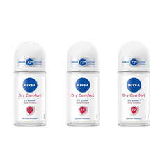 NIVEA Dry Comfort roll-on bottle close-up highlighting compact 50ml travel-friendly design.