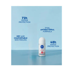 Close-up of NIVEA Dry Comfort applicator, showing smooth roll-on for gentle application.