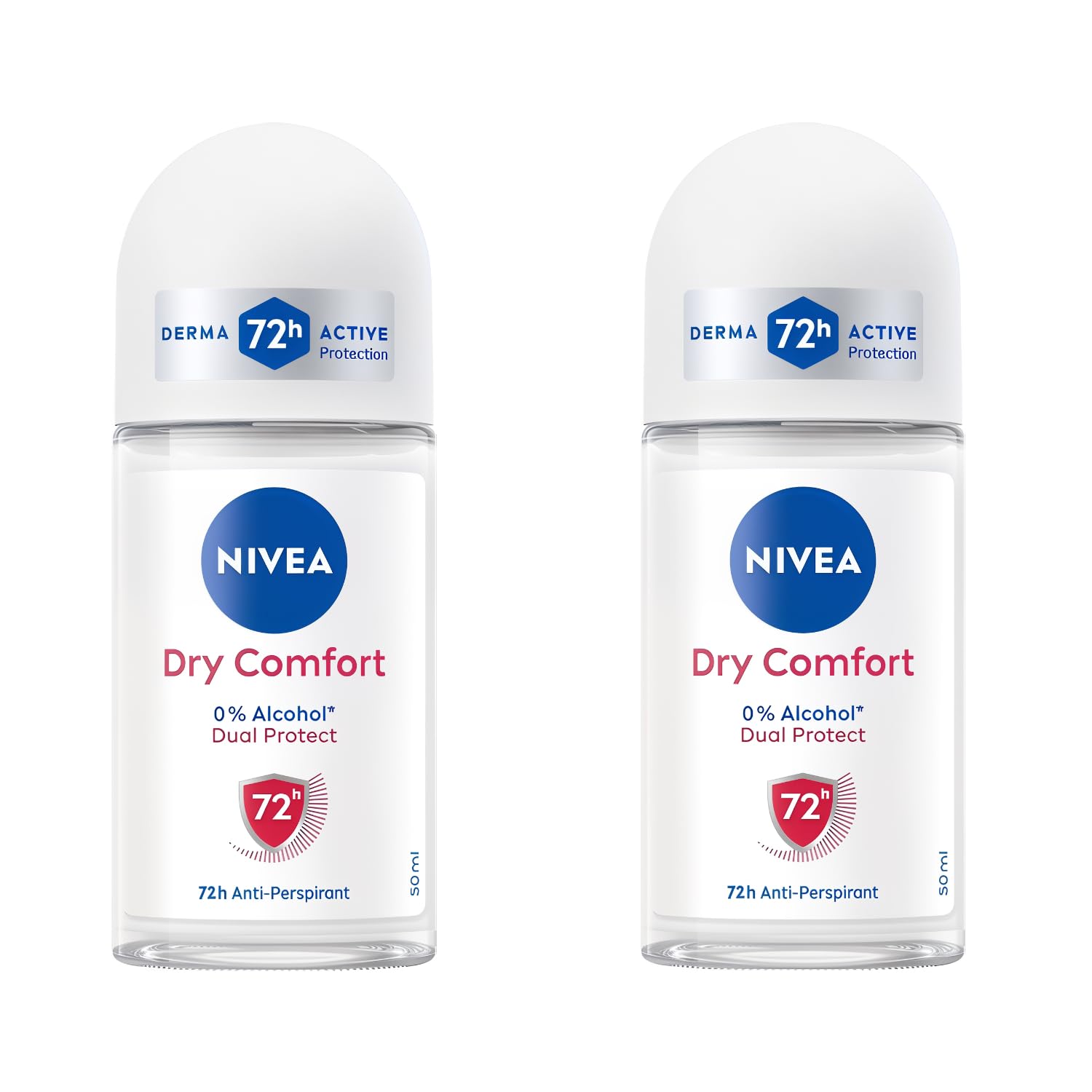 NIVEA Dry Comfort roll-on bottle, 50ml, ideal for daily freshness and long-lasting protection.