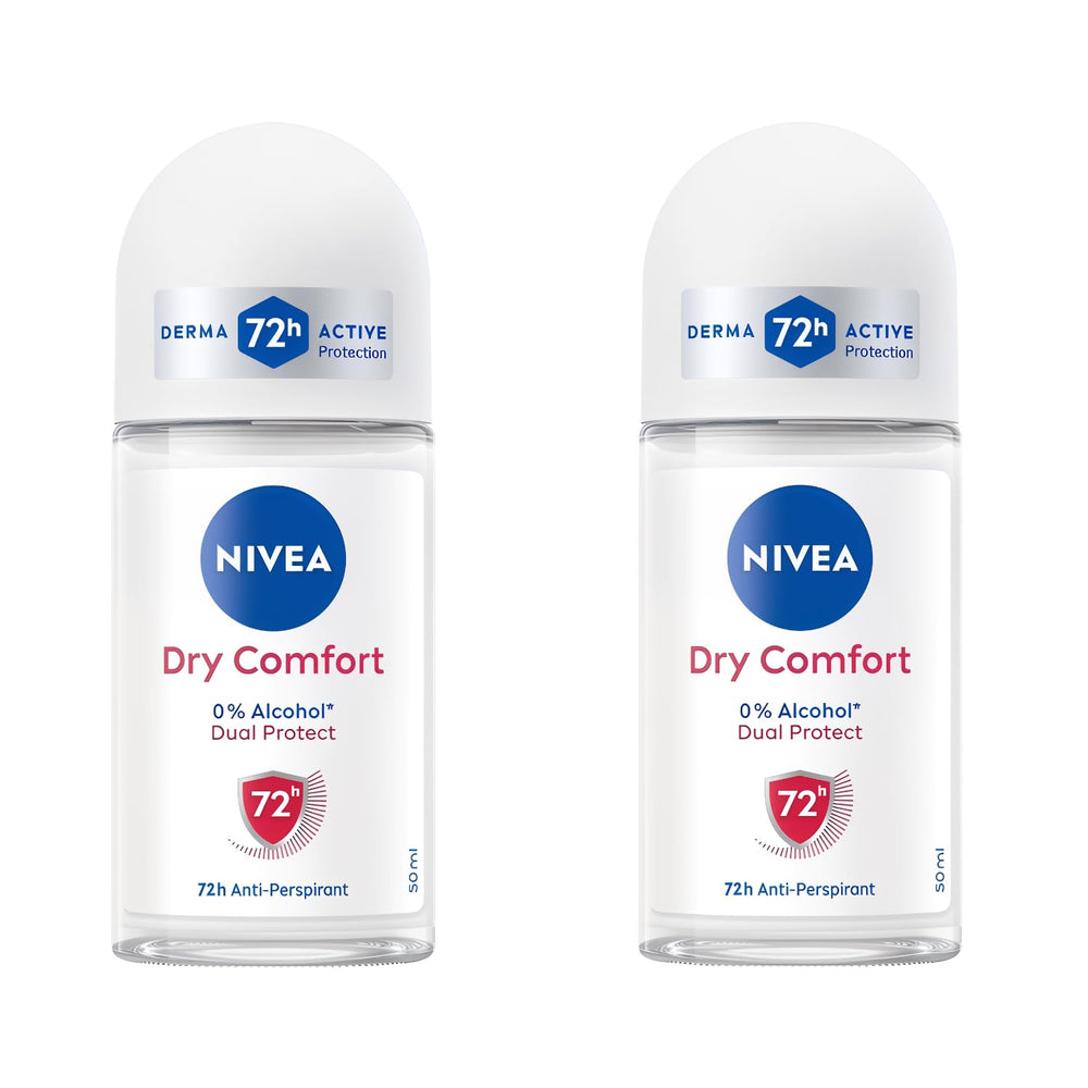 NIVEA Dry Comfort roll-on bottle, 50ml, ideal for daily freshness and long-lasting protection.