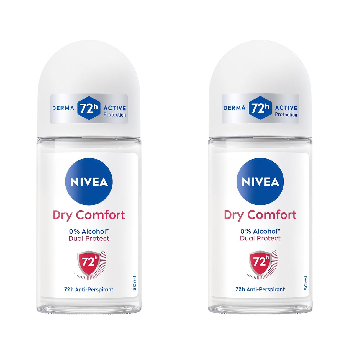 NIVEA Dry Comfort roll-on bottle, 50ml, ideal for daily freshness and long-lasting protection.
