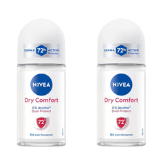 NIVEA Dry Comfort roll-on bottle, 50ml, ideal for daily freshness and long-lasting protection.
