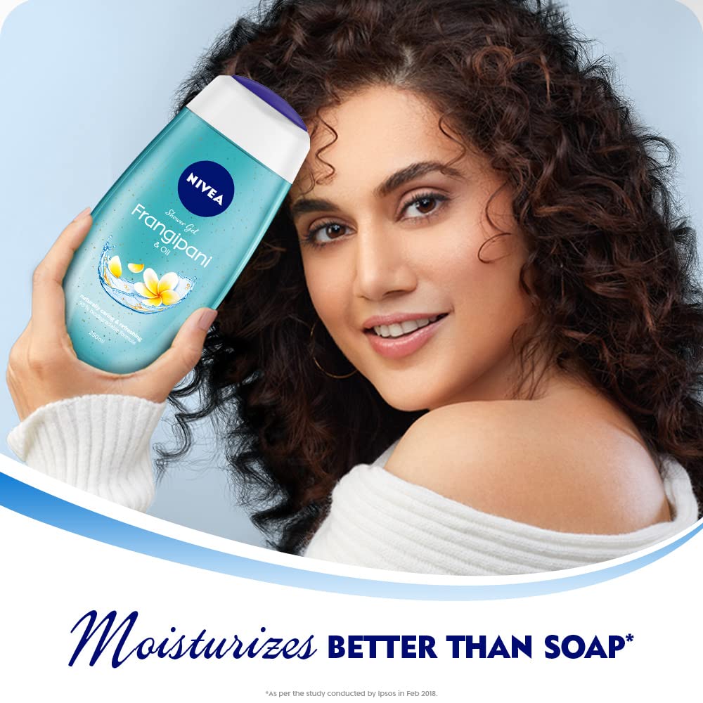NIVEA Frangipani & Oil Shower Gel rich lather spreads on skin.