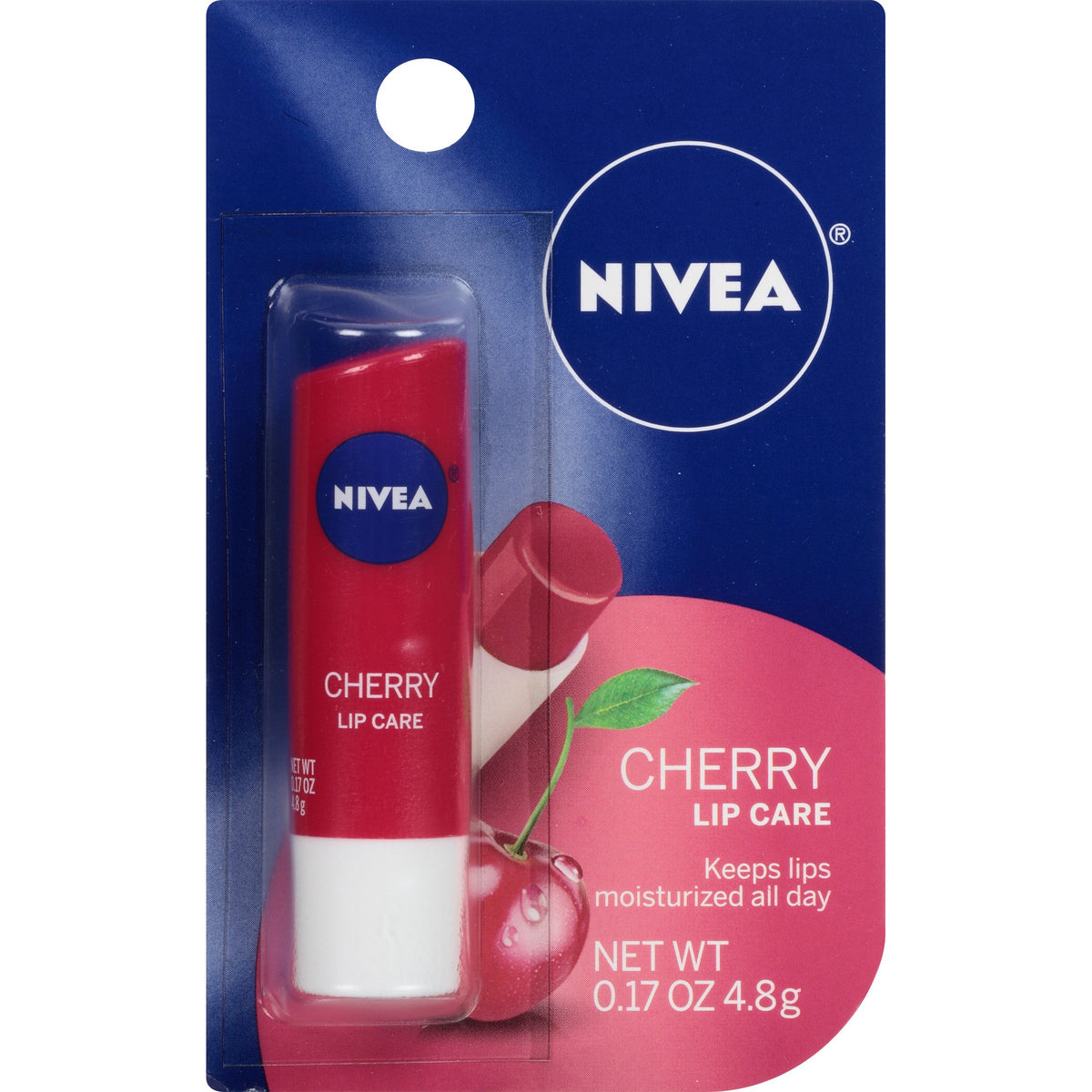 NIVEA Kiss of Cherry Lipcare lip balm in a pack of six, smooths lips with cherry scent.