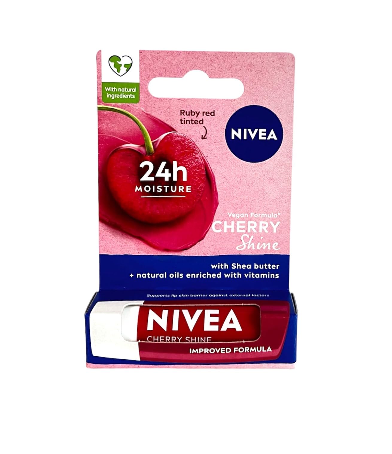 NIVEA Cherry Lip Care being applied on lips for lasting moisture.