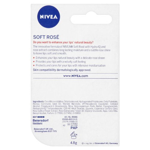 NIVEA Lip Soft Rose with jojoba oil nourishes lips daily