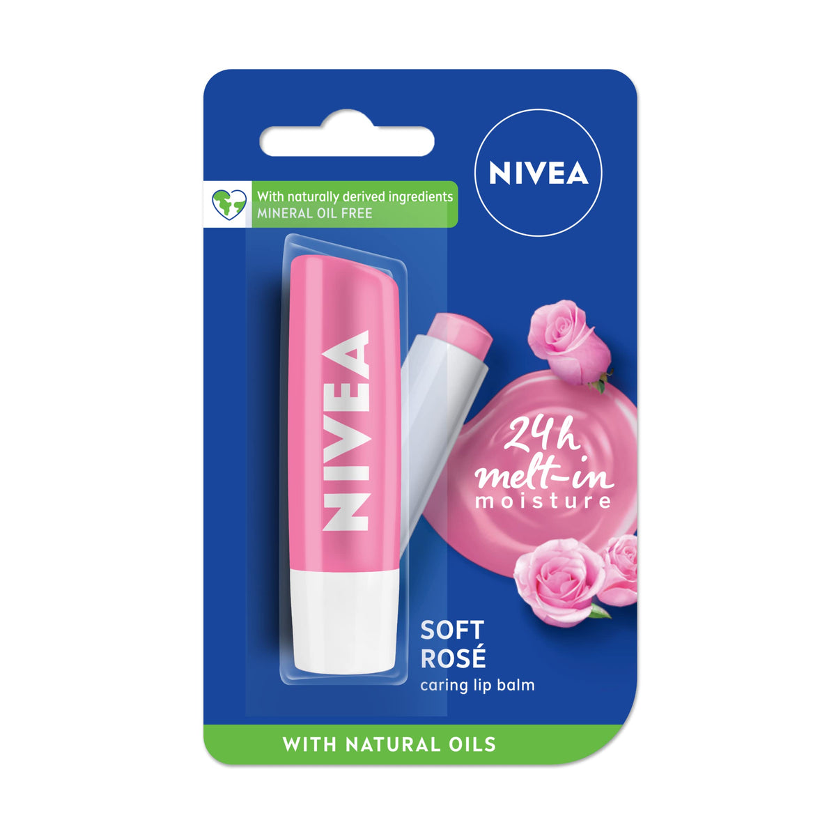 NIVEA Lip Soft Rose balm showing rose scent and soft lip finish