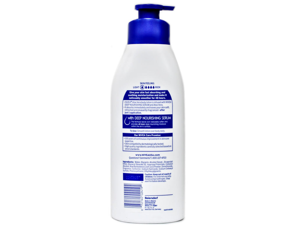 NIVEA Aloe Vera Lotion texture close-up emphasizes light, fast-absorbing feel