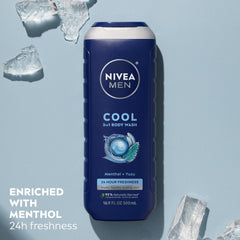 NIVEA MEN Cool Body Wash 3-in-1 bottle highlighting all-in-one use