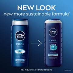 NIVEA MEN Cool Body Wash being squeezed into hand for quick cleanse