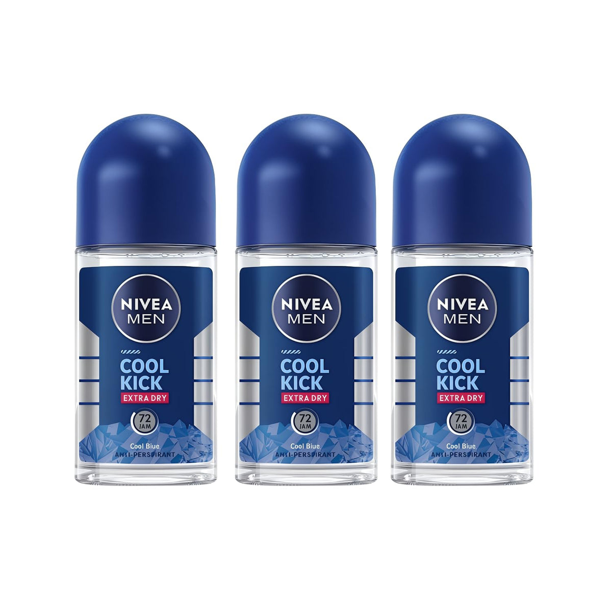 NIVEA Men Cool Kick roll-on 50ml delivering long-lasting freshness and quick-dry protection.