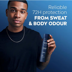 Close-up of NIVEA Men Deep Black Carbon Darkwood bottle emphasizing charcoal infusion.