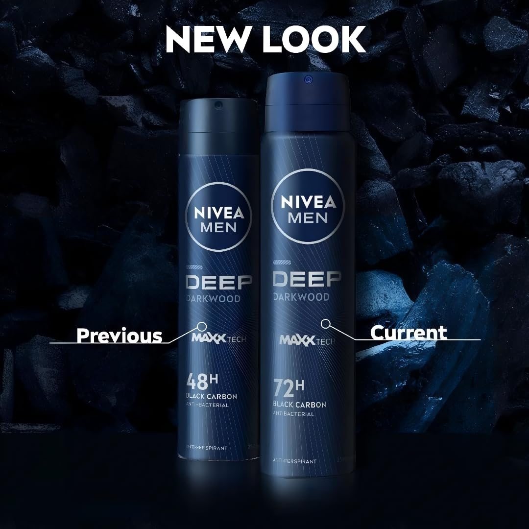 Lifestyle image featuring a man using NIVEA Deep Black Carbon Darkwood for daily protection.