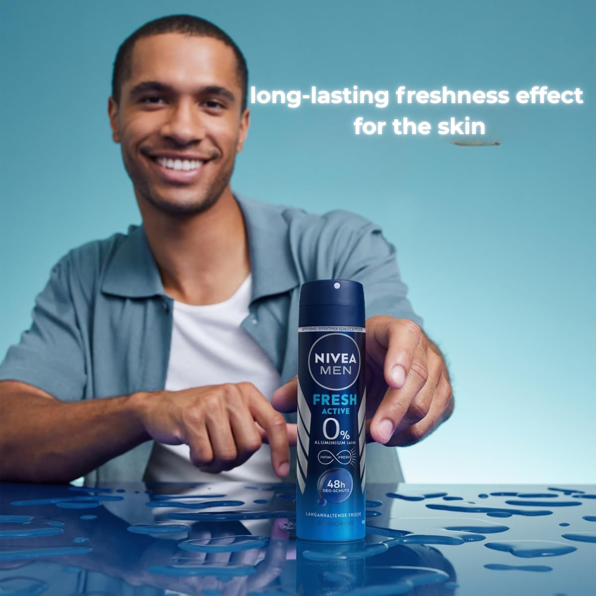NIVEA Men Fresh Active spray, dermatology approved for daily skin-friendly use.