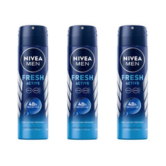 NIVEA MEN Fresh Active deodorant spray pack showing 0% aluminum and 48-hour protection