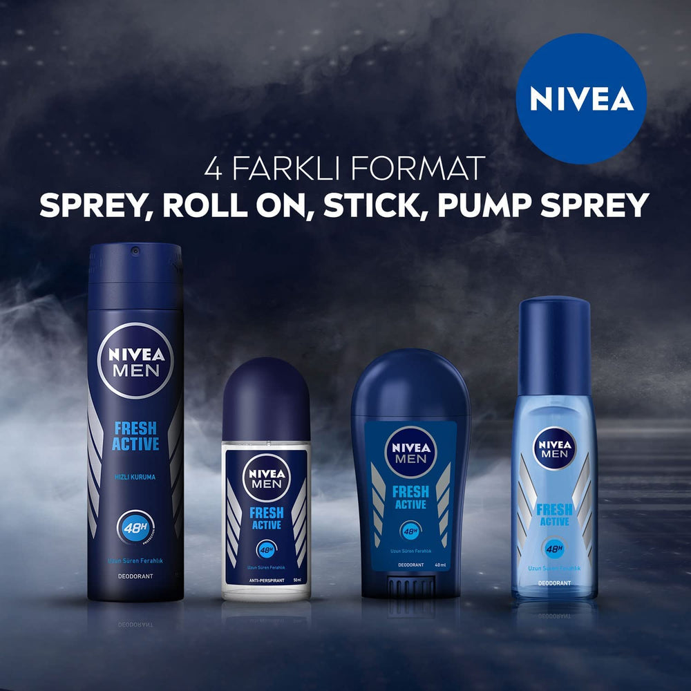 Packaging display of NIVEA MEN Fresh Active three-pack for everyday protection.