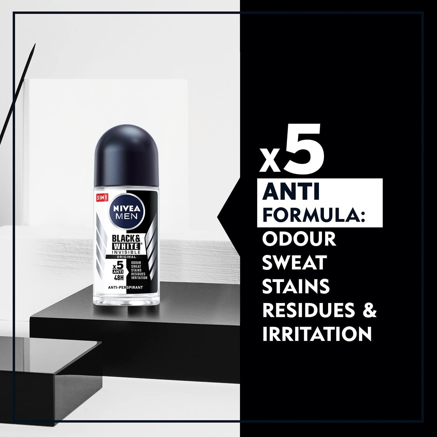 NIVEA Men roll-on application close-up showing smooth, quick-drying formula.