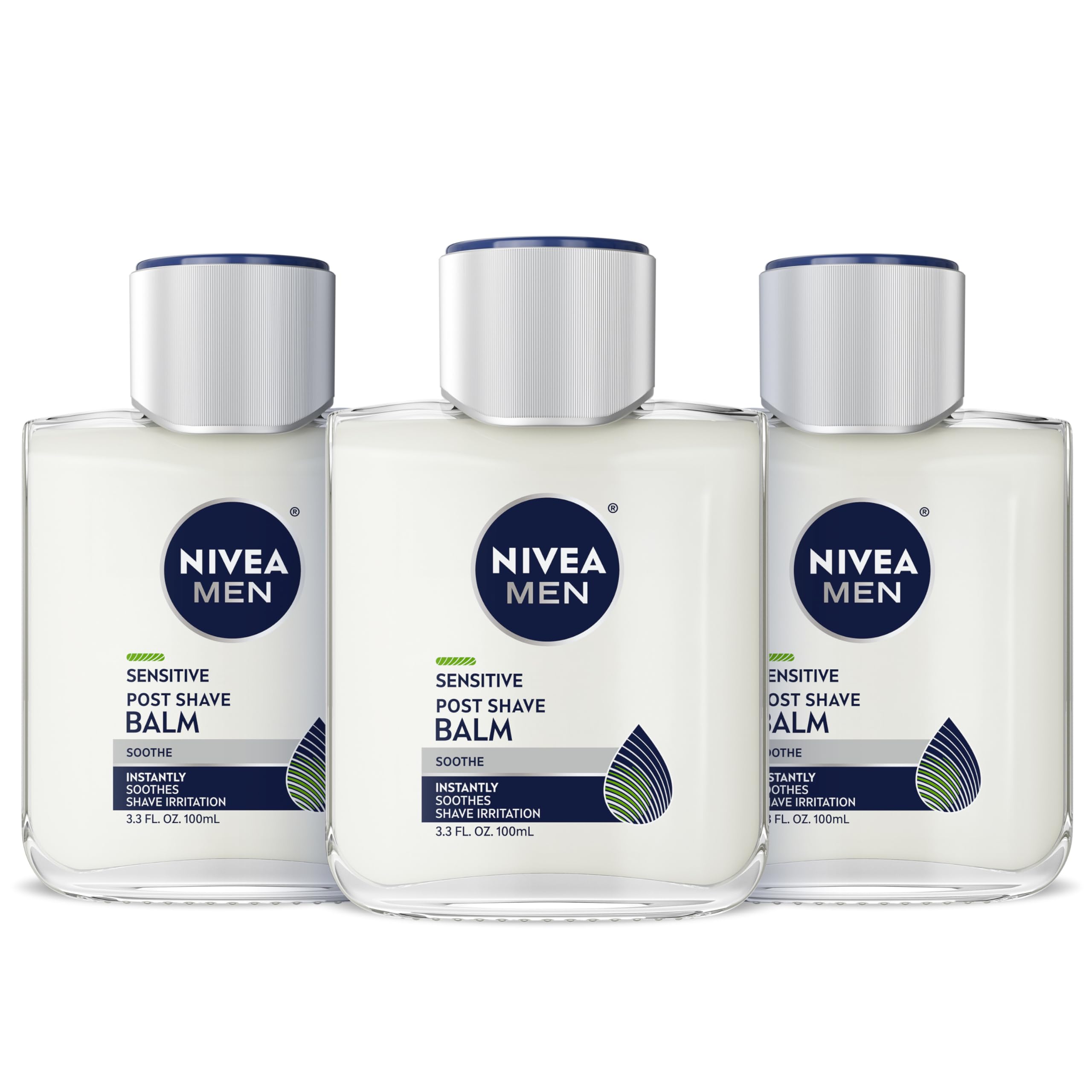 NIVEA MEN Sensitive Post Shave Balm pack of three bottles for daily soothing relief after shaving