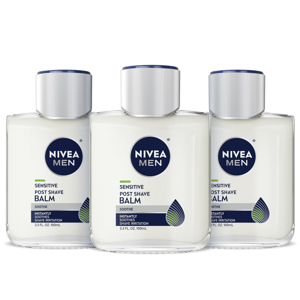 NIVEA MEN Sensitive Post Shave Balm pack of three bottles for daily soothing relief after shaving