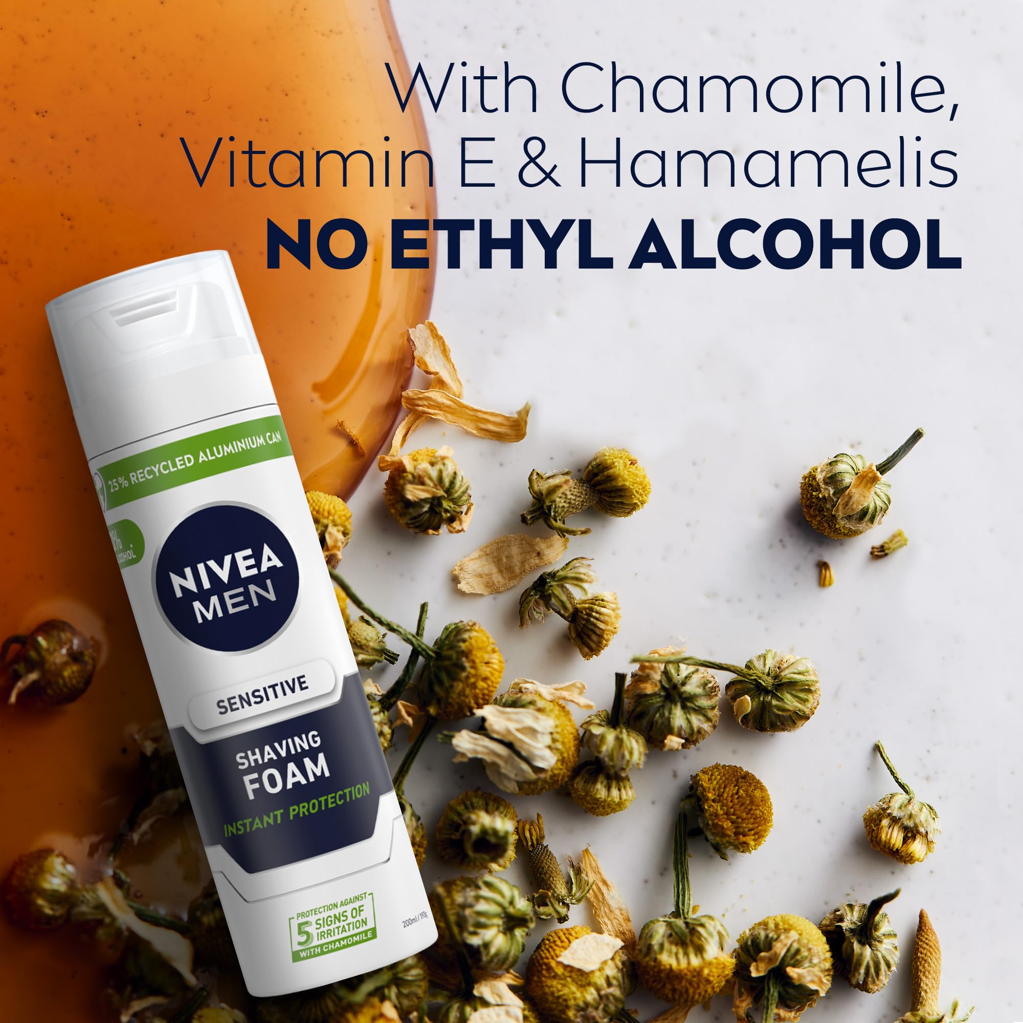 Close-up of chamomile and witch hazel within NIVEA MEN shaving foam