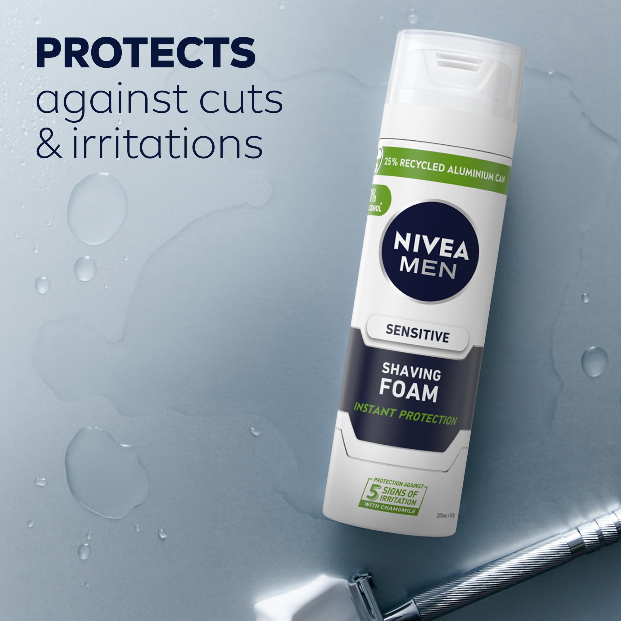 NIVEA MEN shaving foam applied to the face showing rich foam and calm skin