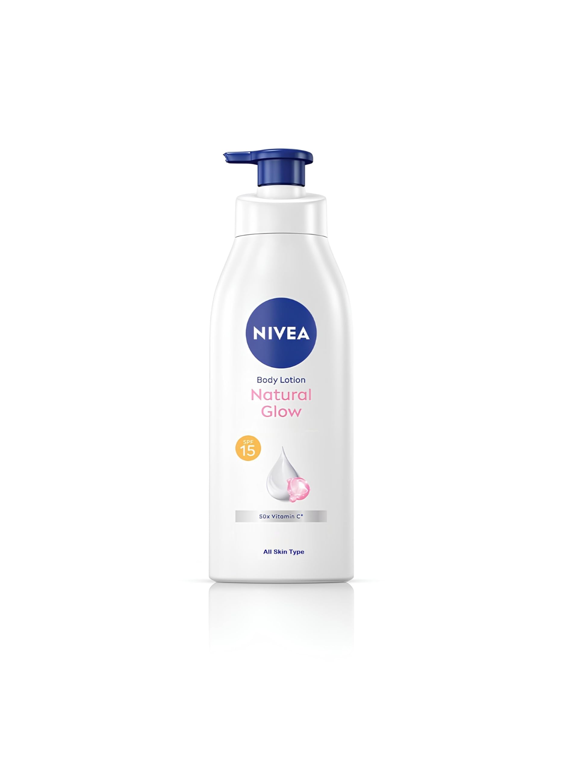 NIVEA Natural Glow Cell Repair Lotion bottle-front highlighting SPF 15 and Vitamin C