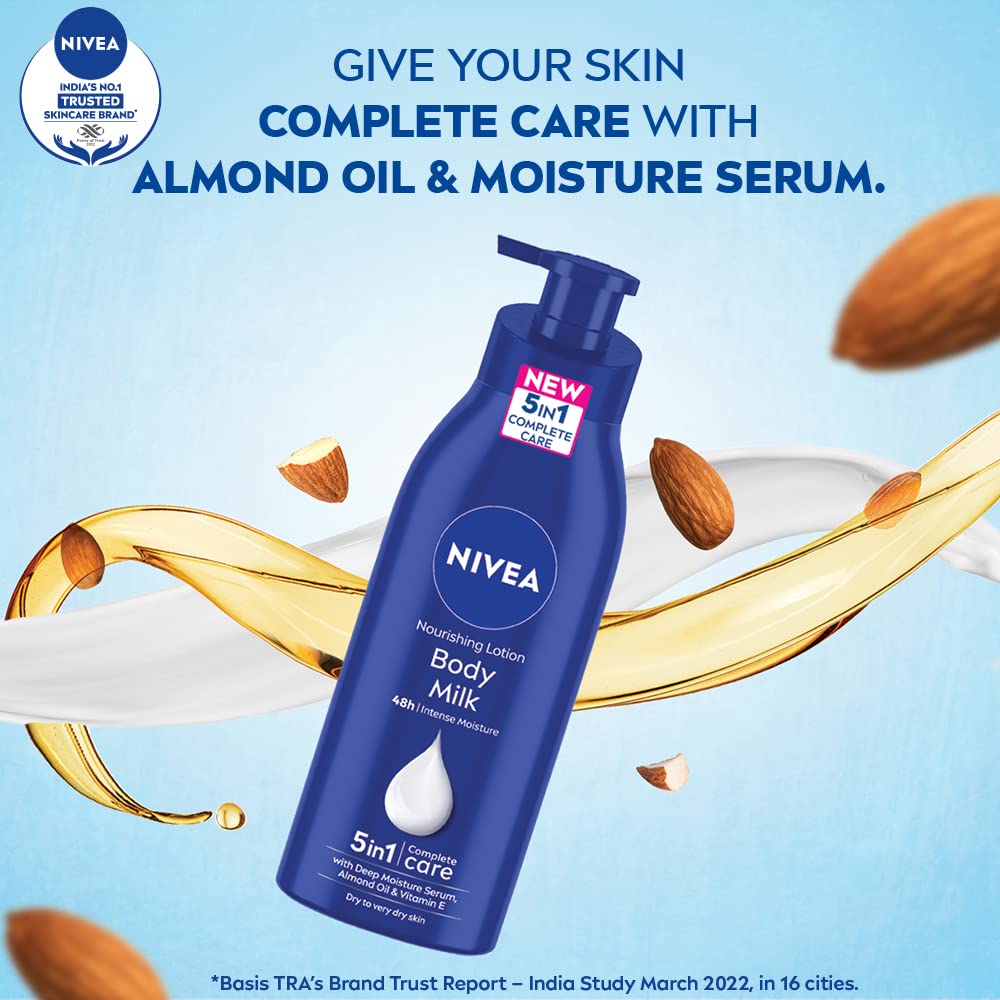 NIVEA Nourishing Lotion with minerals emphasizing deep hydration on bottle detail.