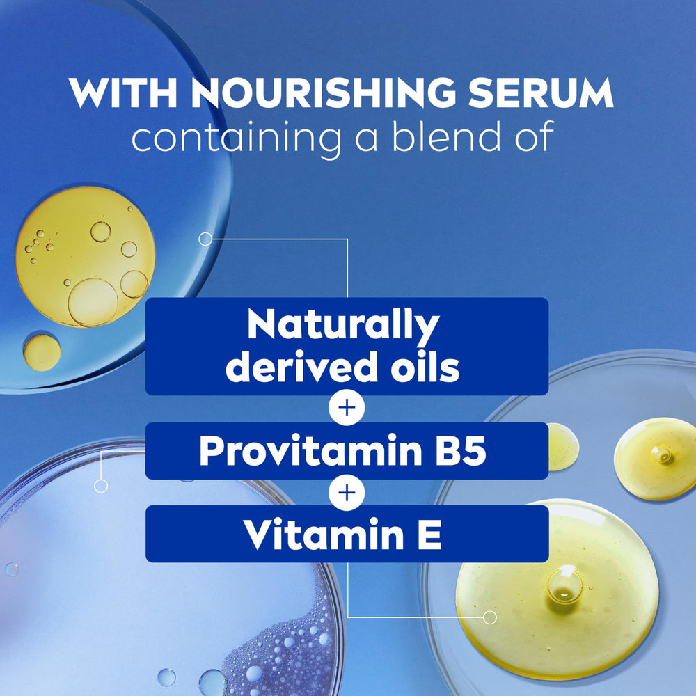 Shower scene emphasizes microbiome-friendly cleansing with NIVEA wash.