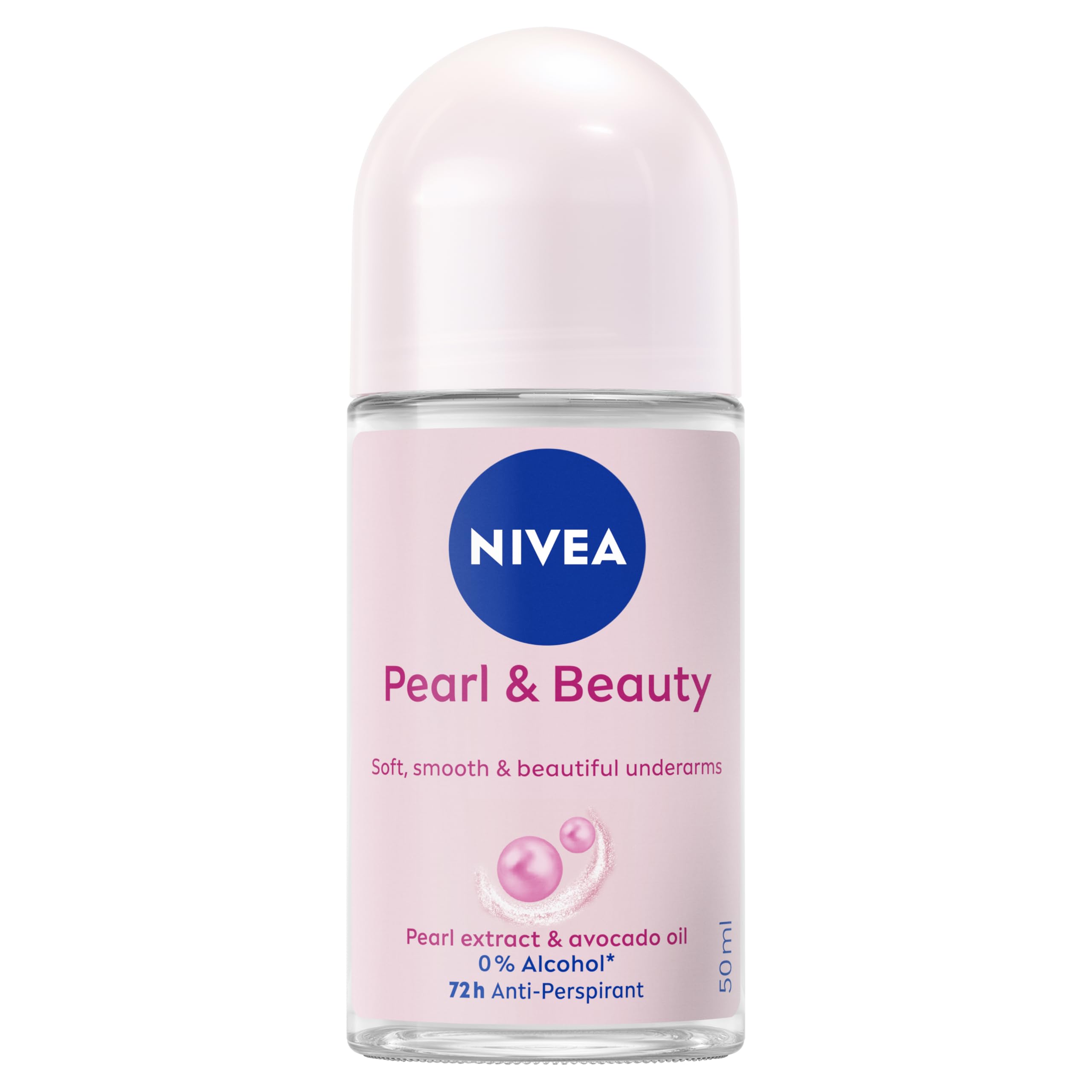 NIVEA Pearl & Beauty roll-on bottle shows front view for daily freshness.