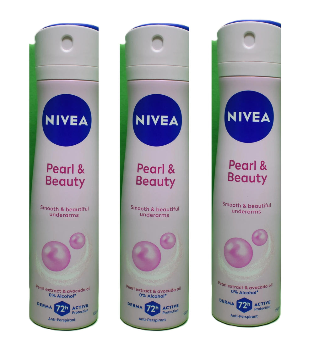 NIVEA Pearl Beauty anti-perspirant spray bottle for women showing smooth underarm care.