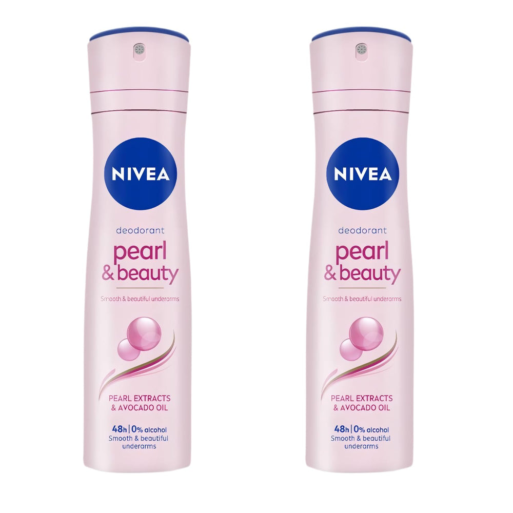 NIVEA Pearl & Beauty antiperspirant spray bottle offering gentle, alcohol-free protection for smooth underarms