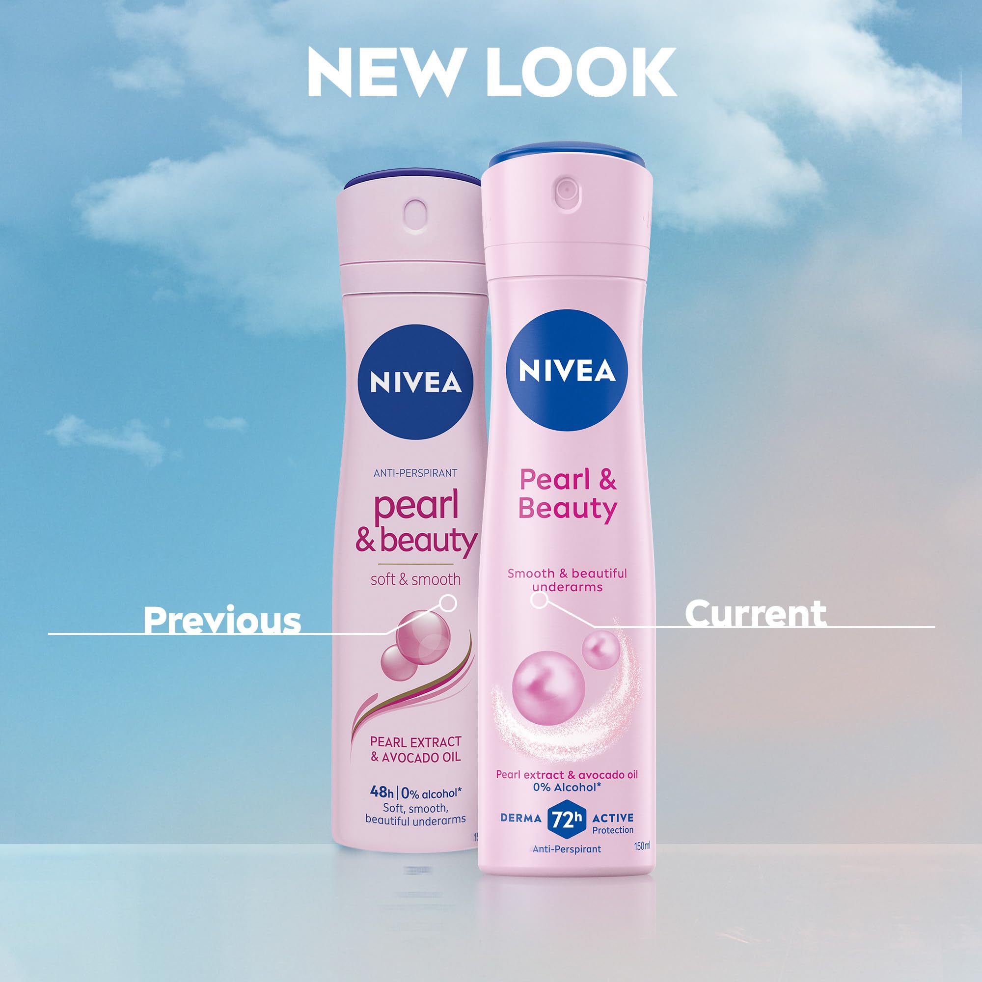 NIVEA Pearl Beauty Spray delicate mist for gentle application.