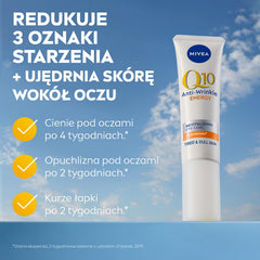 NIVEA Q10 plusC eye cream jar, with antioxidant-rich formula brightening the eyes.