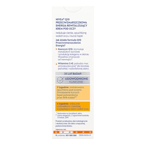NIVEA Q10 plusC eye cream tube close-up, delivering deep hydration.