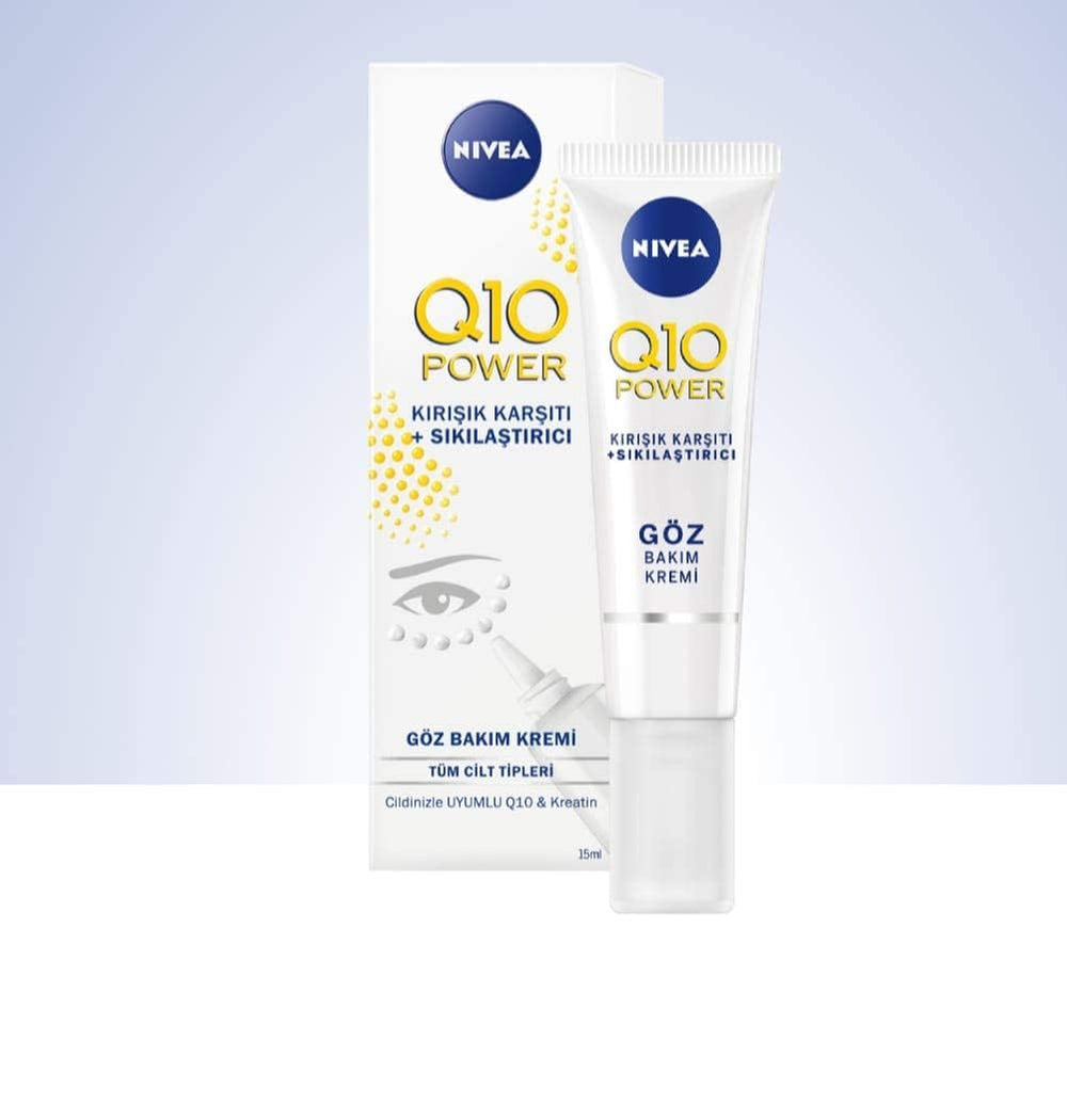 Close-up of NIVEA Q10 Power Eye Cream texture, rich yet lightweight.