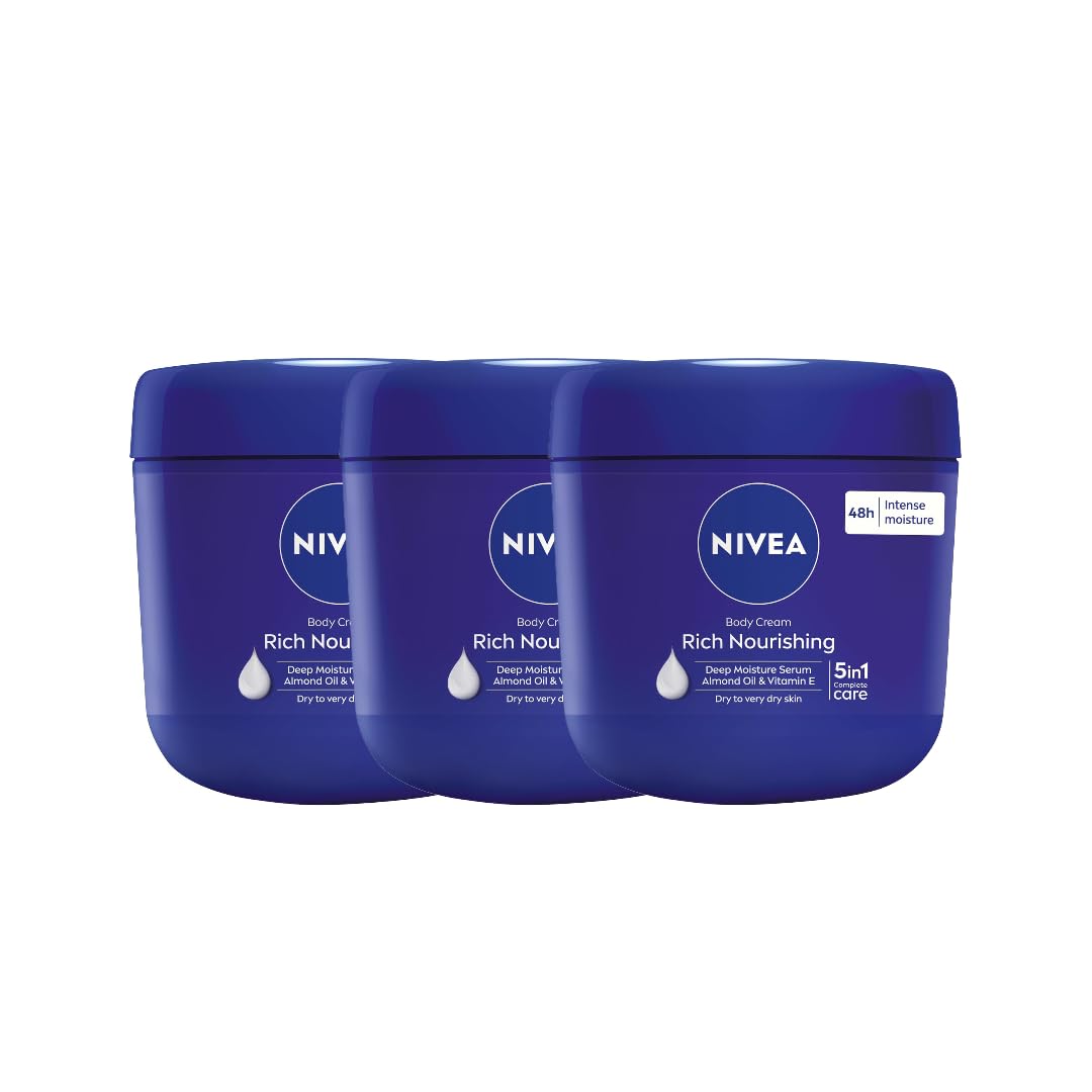 NIVEA Rich Nourishing Cream with almond oil, 400ml jar packaging for long-lasting hydration