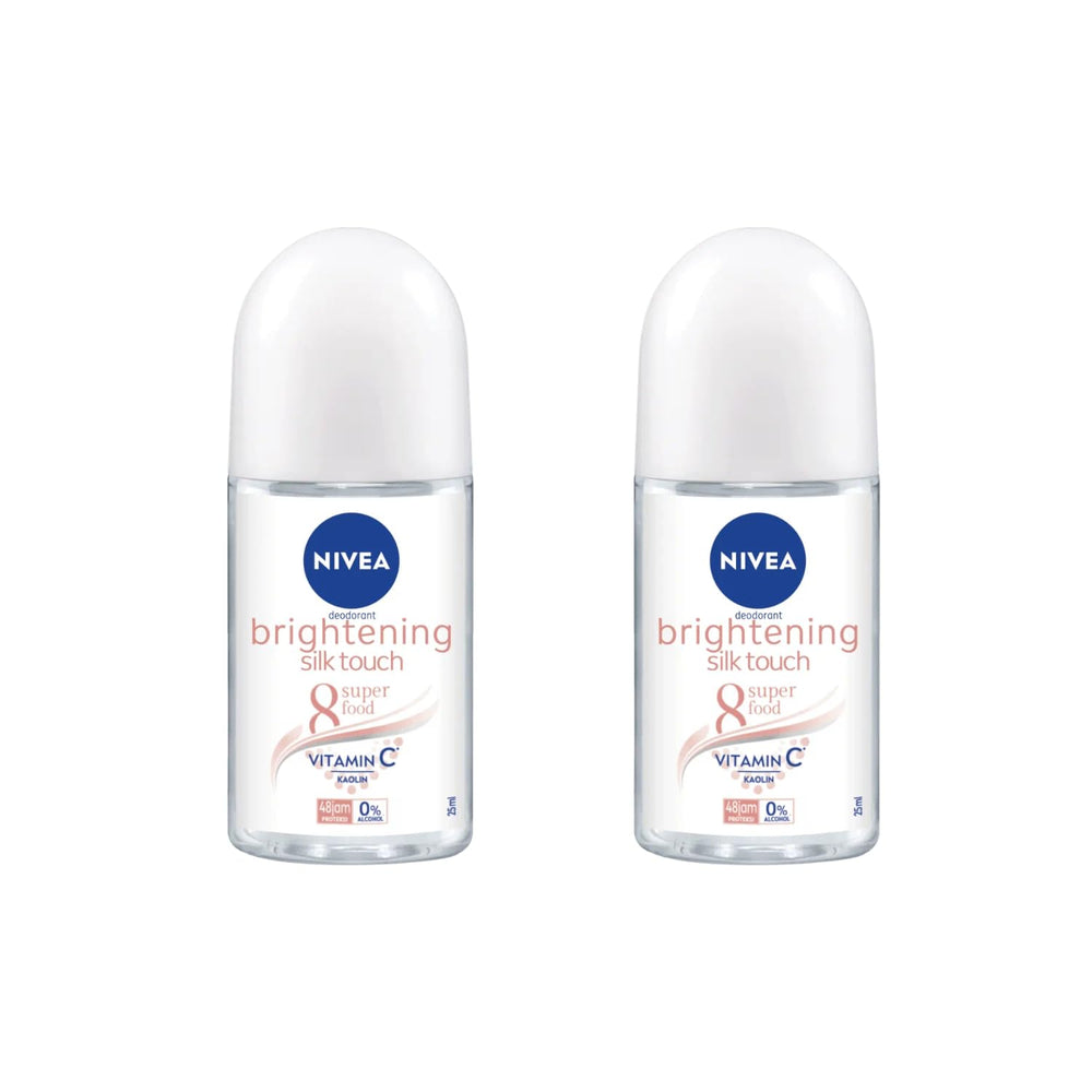 NIVEA roll-on bottle close-up highlighting brightening formula for smoother underarms.